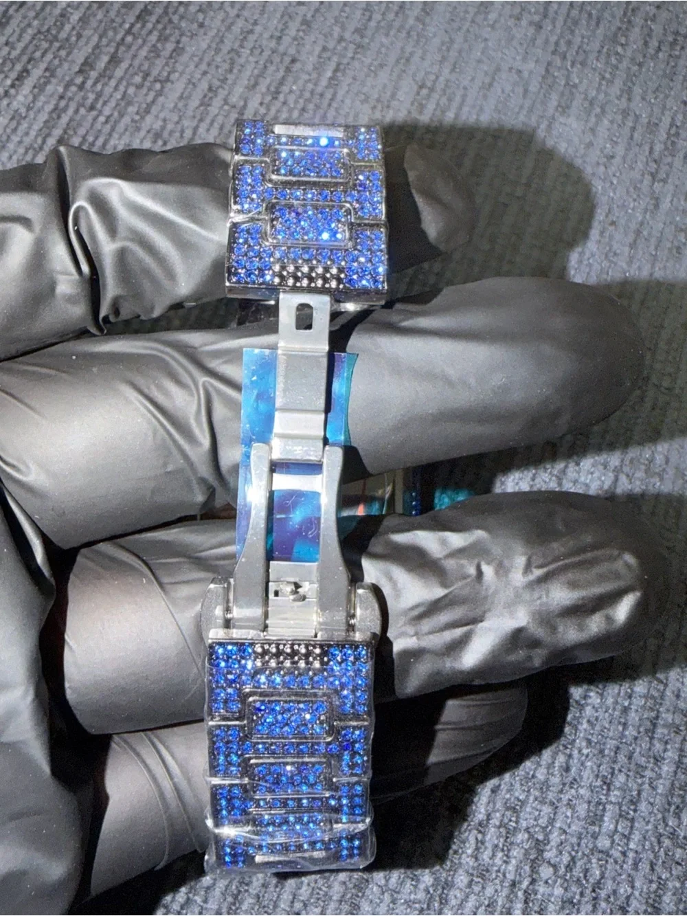 Men's Blue Crystal Iced-Out Square Watch - Luxury Statement